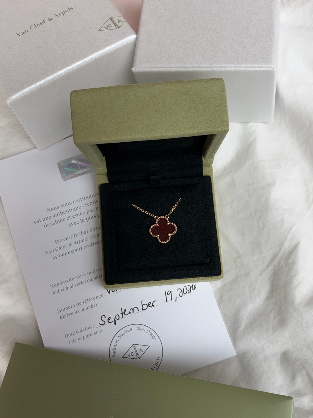 Van Cleef & Arpels Gold Necklace with PINK Alhambra Clover Pendant